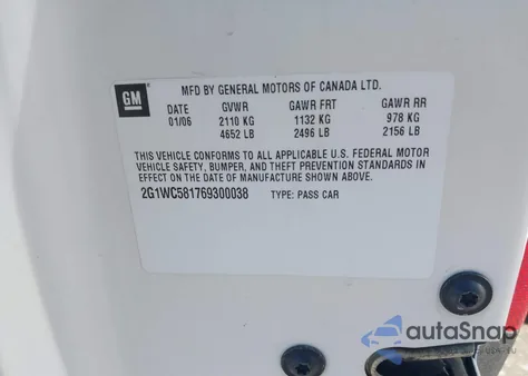 2006 Chevrolet Impala Lt z USA, uszkodzony, nr VIN 2G1WC581769300038